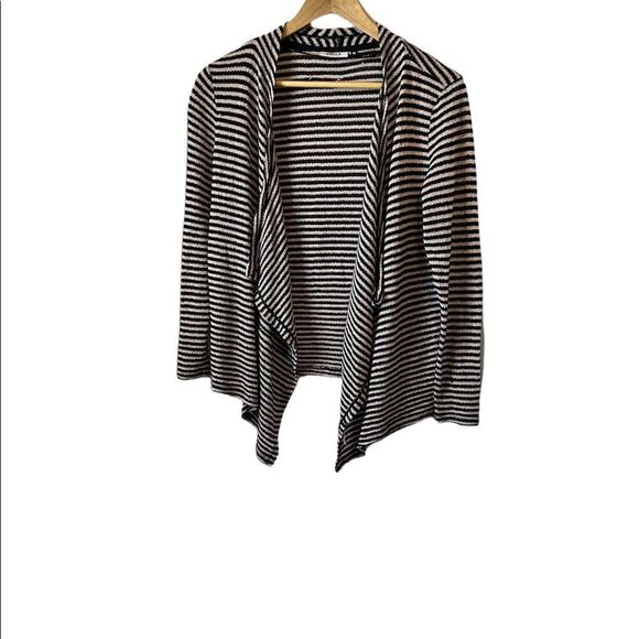 ONLY Black & Tan Striped Knit Open Loose Fit Cardigan Sweater M - Picture 1 of 8
